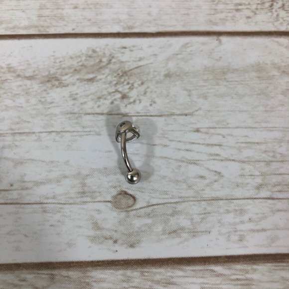 Round CUBIC ZIRCONIA Stone With Extra Screw White Gold Plated Belly Ring - Picture 3 of 4